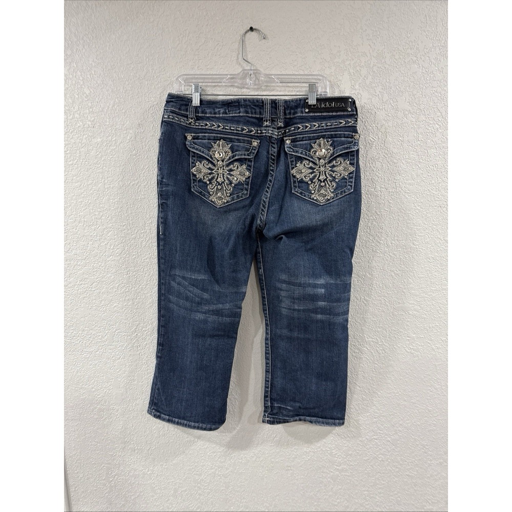 LA Idol USA Capri Jeans Women's Size 15 Blue Denim Embroidered Flap Pockets